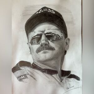 Dale Earnhardt Hand drawn pencil portrait signed by artist. Unframed thick paper